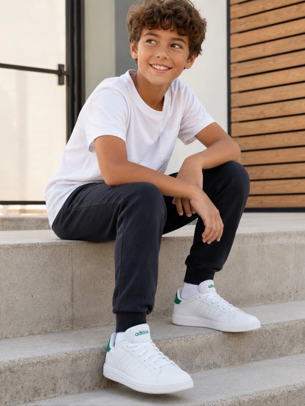 adidas Advantage Base 2.0 Kids White Green Sneakers NWT No Box
